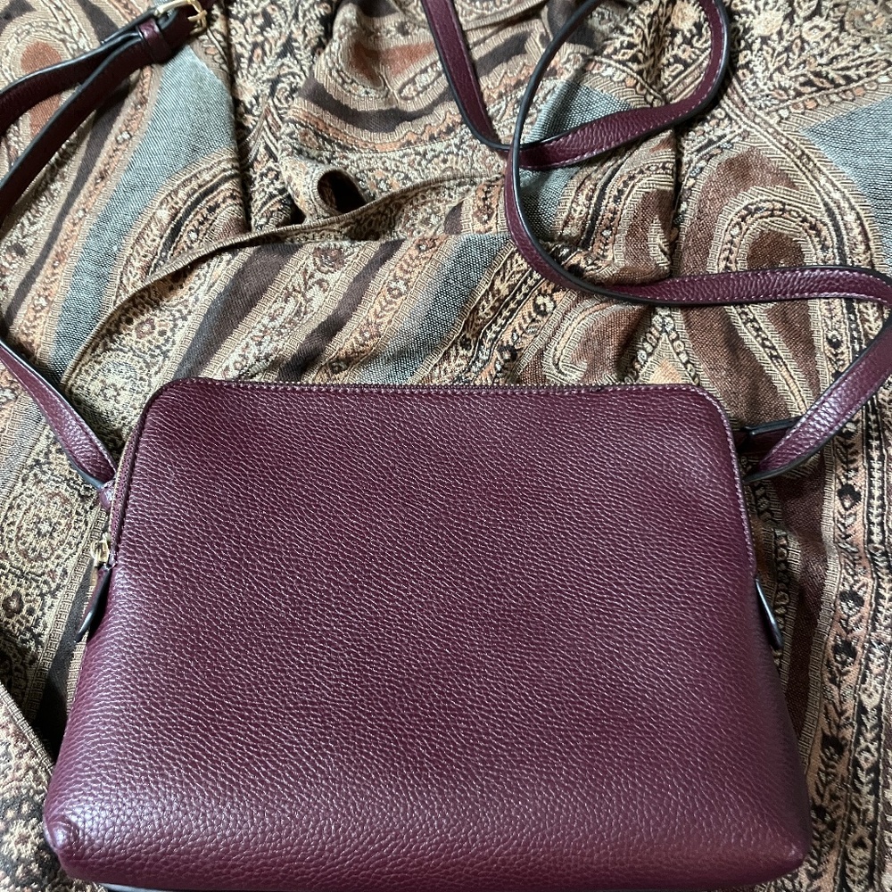 Leather three-compartment cross-body bag